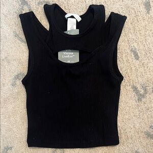 H&M Black Ribbed Double-Strap Tank Top